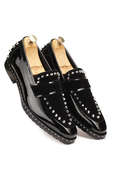 Tan Patent Leather Black Loafers for Men - Bharat Reshma