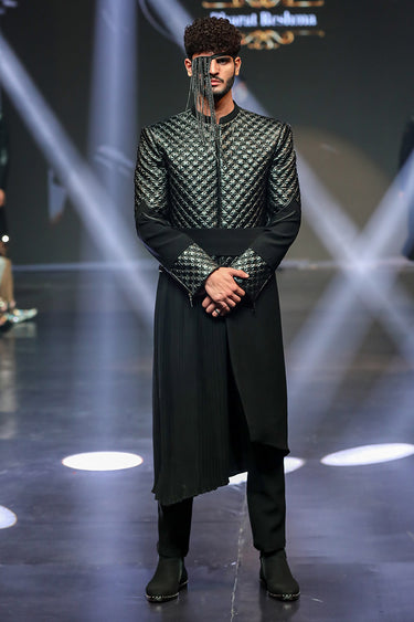 Designer Black Men's Gown with Pant in Italian Magna - Bharat Reshma