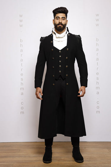 Studs and Cuts Men's Designer Black Gown - Bharat Reshma
