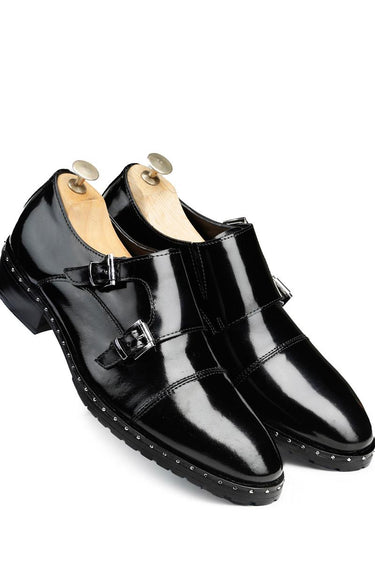 Enzo Black Pure Leather Monk Shoes - Bharat Reshma