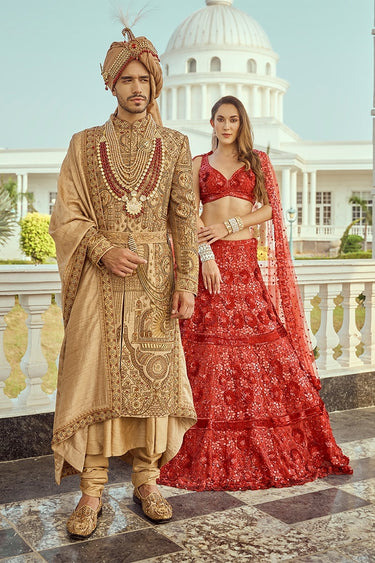 Designer Golden Sherwani for Groom - Bharat Reshma