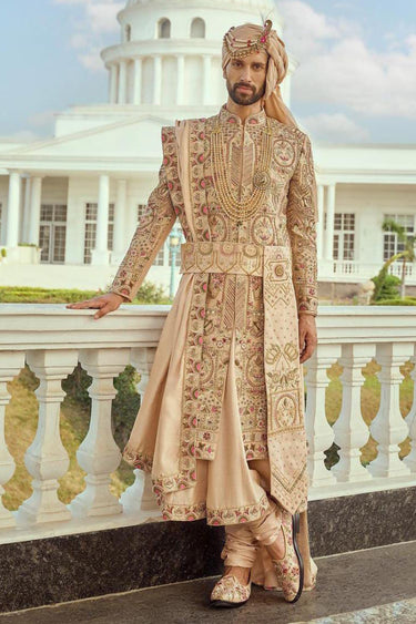 Designer Sherwani in Matka Silk for Marriage - Bharat Reshma