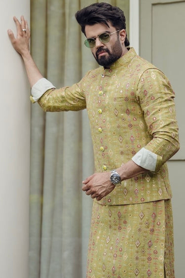 Manish Paul in Our Mustard Cotton Printed Floral Kurta Set - Bharat Reshma