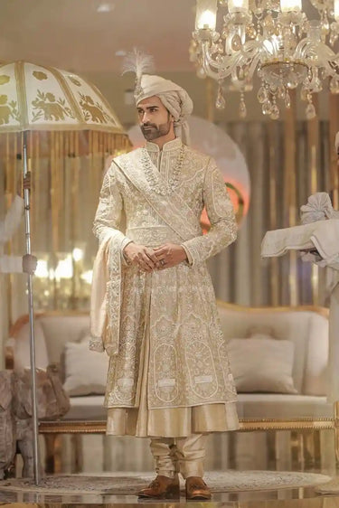 Peach Floral Anarkali Sherwani