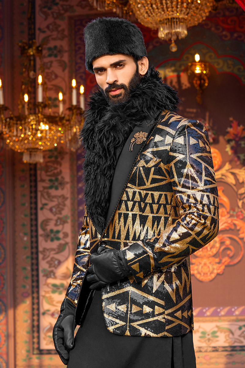 BLACK ON GOLD EMBROIDERY SUIT