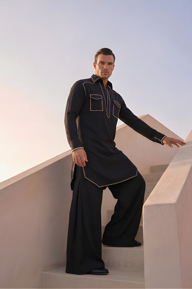 black pathani kurta