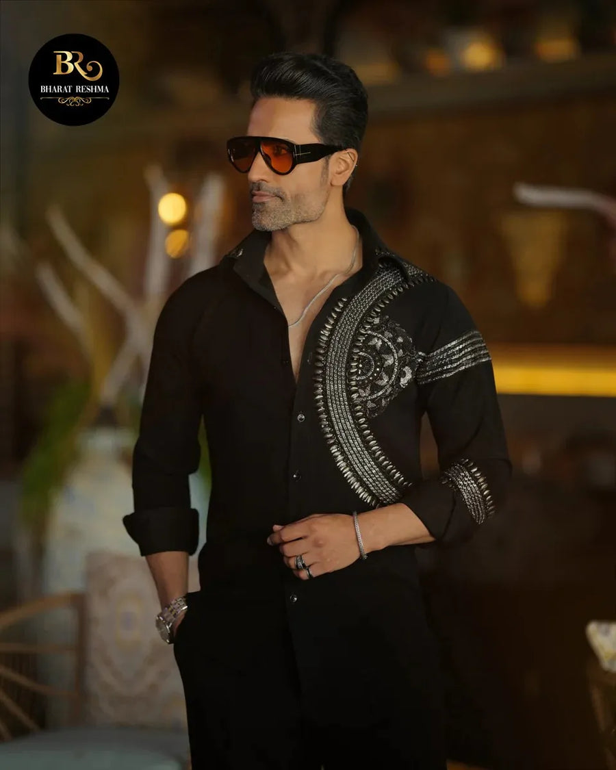 Black Full Sleeves Handmade Designer Shirt