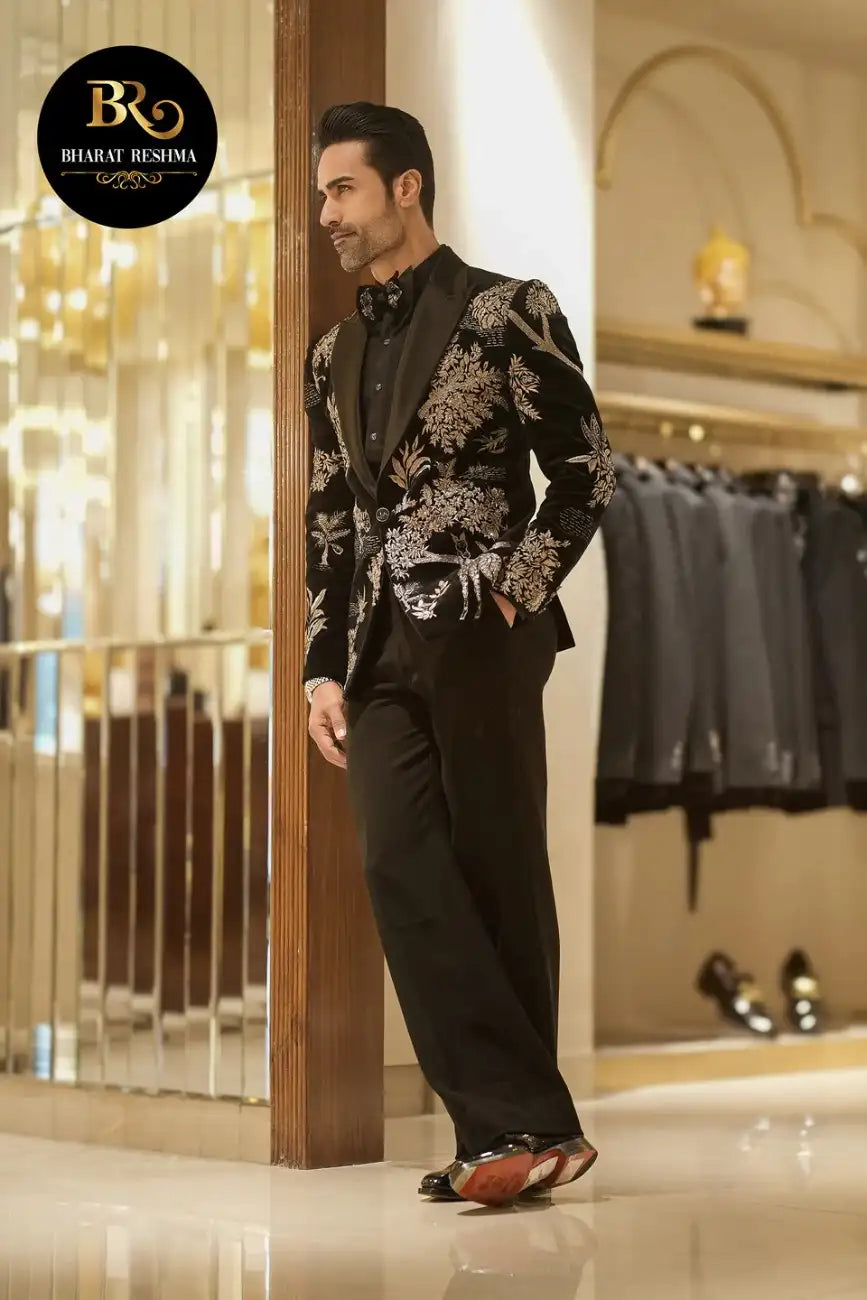 Black tuxedo with Silver Zari embellishments
