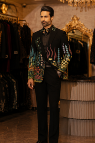 Black Tuxedo with Multicolor Hand Embroidery