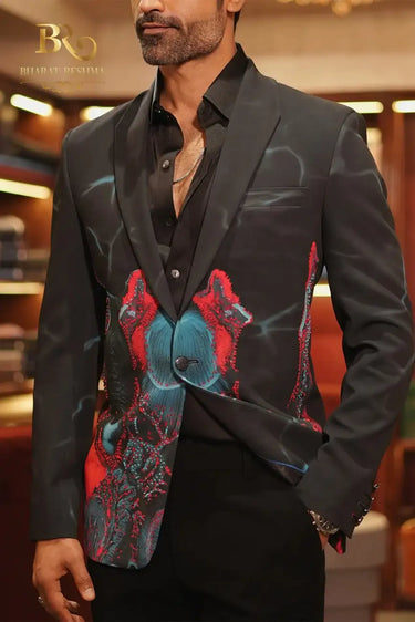 Blue Abstract Printed Blazer