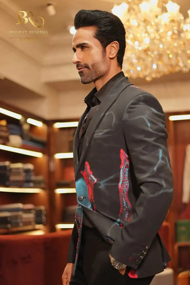 Blue Abstract Printed Blazer