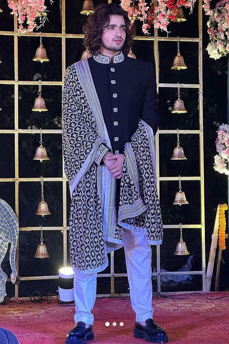 VISHAL in Our black indo western with embroidered neckline