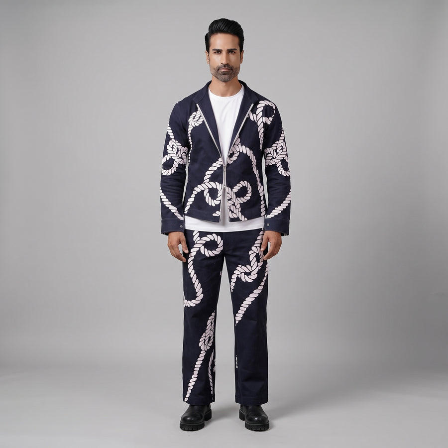 Blue Denim with Ivory Rope Print Co-ord Set - Test
