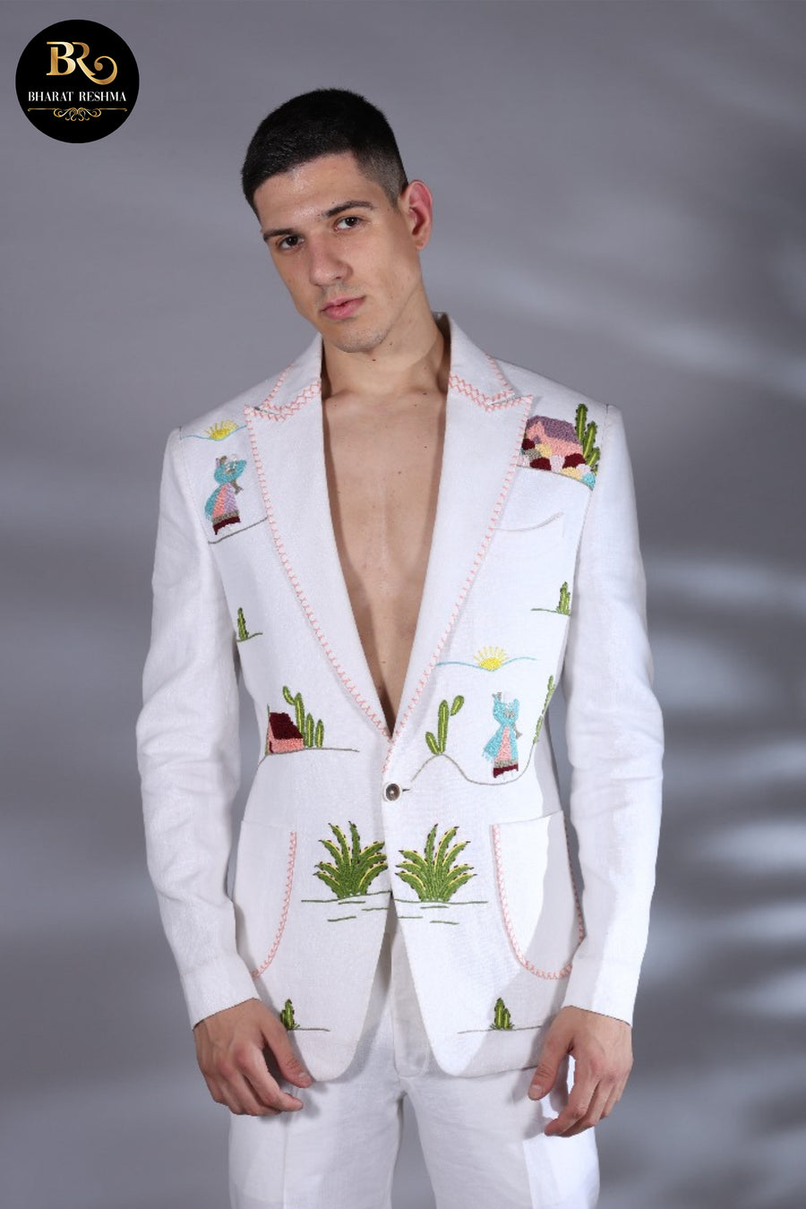 White Tuxedo highlight with Zari thread embroidery