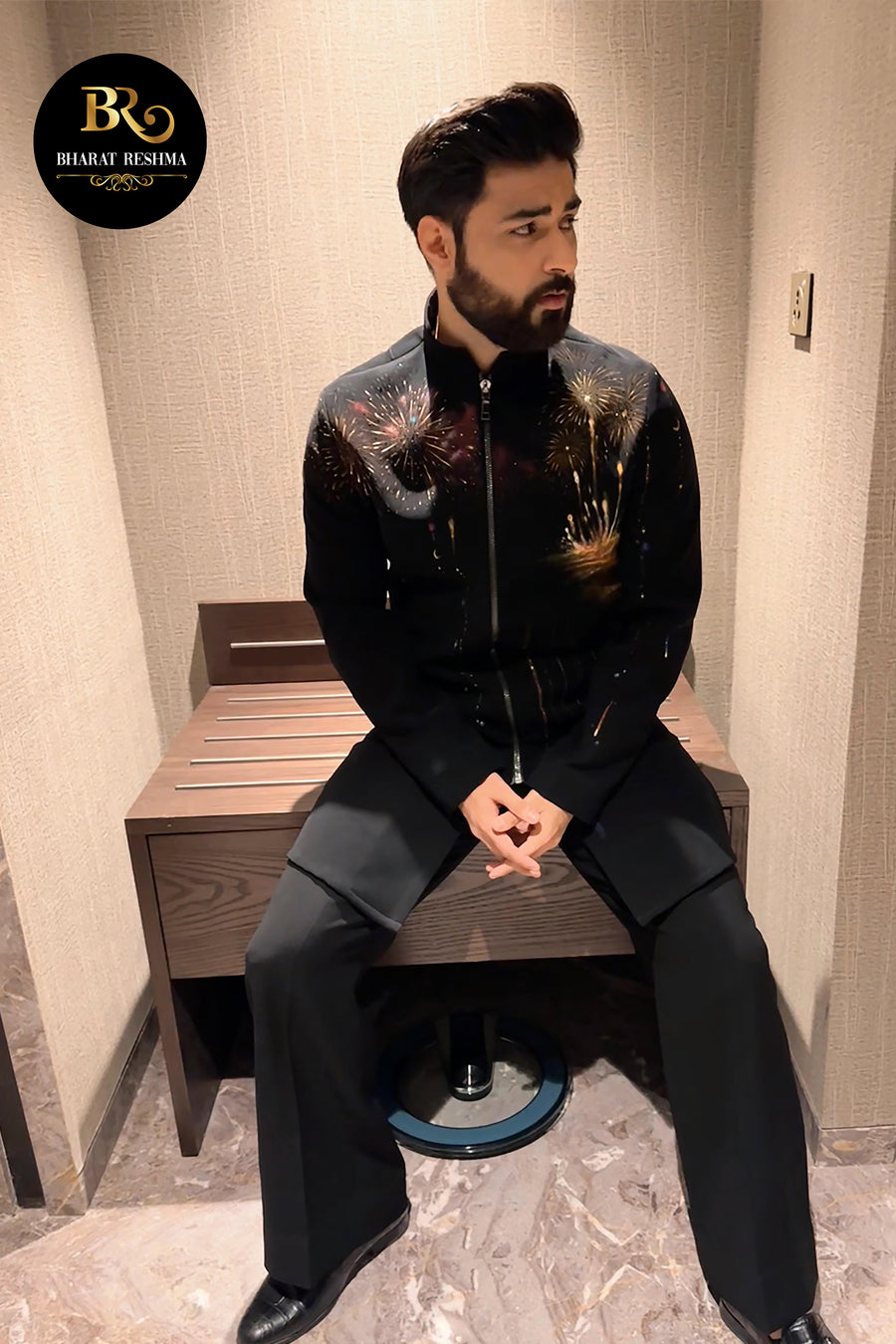 Bismil in Our luxury Black Hand Painted Kurta Set