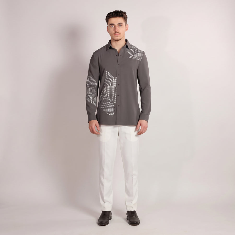 Gray Embroidered Resham Work Shirt - Test