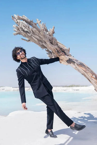 Midnight Blue Designer Bandhgala Suit