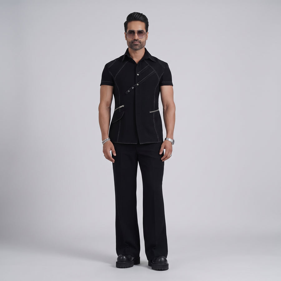 Men's Black Thread Work Co-ord Set - Test
