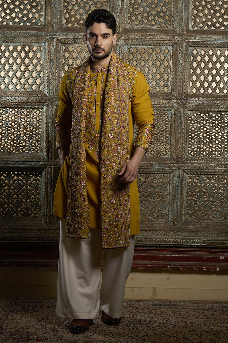 Haldi Yellow Kurta With Resham Embroidery