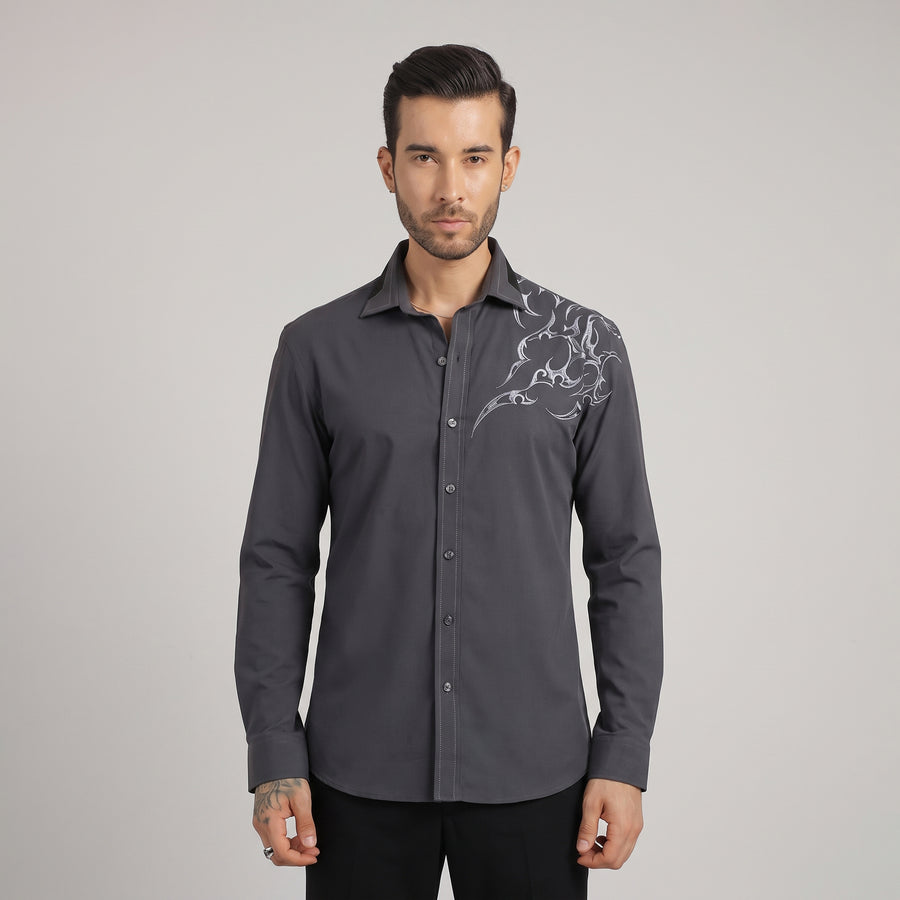 Gray Swarovski Embroidery Motif Shirt - Test