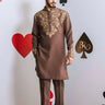 Mocha Heritage Kurta Set – Mocha Brown with Copper Aari Embroidery - Bharat Reshma