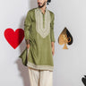 Limerick Glow Kurta Set – Limerick Green with White Hand Embroidery - Bharat Reshma
