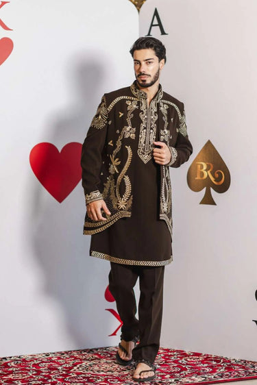 Monochrome Tide Bundi Set – Brown with White Thread Work - Bharat Reshma