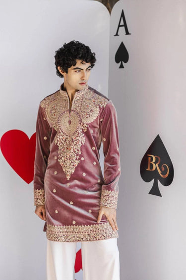Royal Amethyst Kurta Set – Purple Velvet with Golden Embroidery - Bharat Reshma