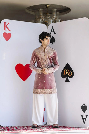Royal Amethyst Kurta Set – Purple Velvet with Golden Embroidery - Bharat Reshma