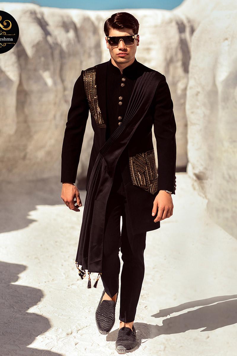Designer Black Indo Western Embellished with Drape