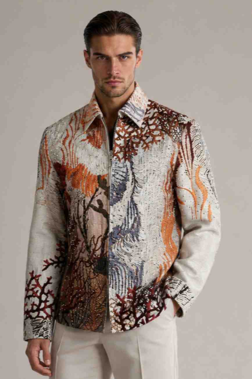 Abstract beige Digital print Jacket