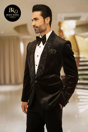 Black Velvet tuxedo with collar embellishment