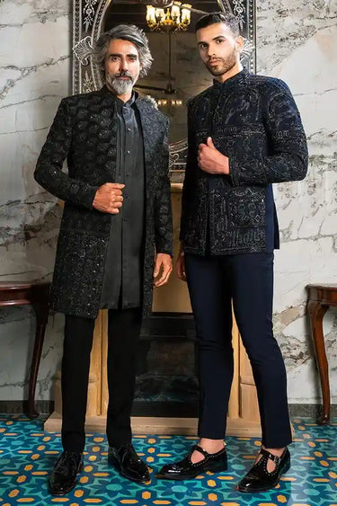 Navy Blue Designer Bandgala Suit
