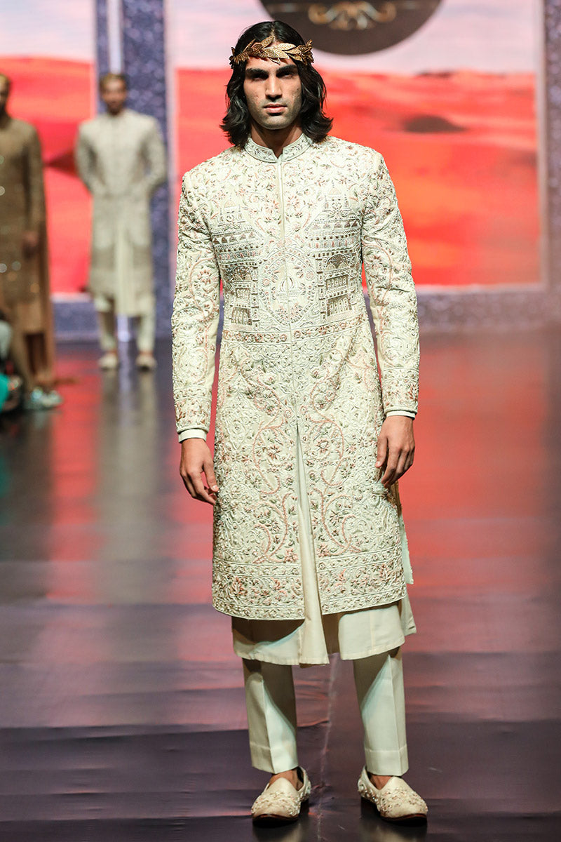 Zari, Dabka, Resham Embroidered Silk Sherwani