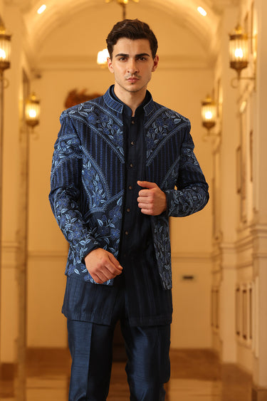 Designer Blue Indo Western with Hand Resham Work