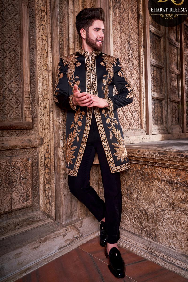Designer Black Indo-Western Outfit for Men Bharat Reshma