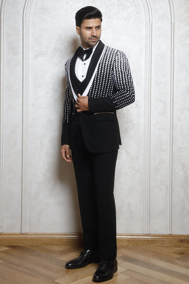 3 Piece Designer Tuxedo Suit with Resham Thread Work