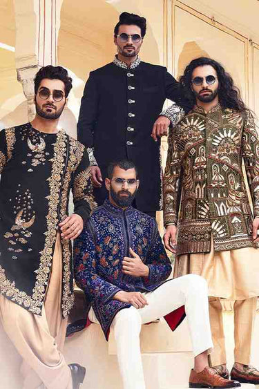 Nawabi Indo-Western Kurta with Multicolour Resham Work