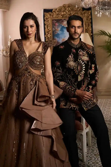 Designer Black Embroidered Bandhgala Suit