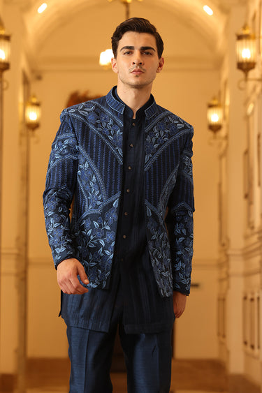 Designer Blue Indo Western with Hand Resham Work