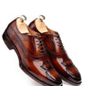 Brown Leather Oxford Shoes with Crest Patch Work - Bharat Reshma