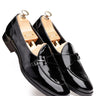 Black Patent Leather Cross-Strap Bit Loafers For Men - Bharat Reshma