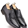 Oxblood Leather Oxford Shoes with Wingtip & Micro-Check Detailing - Bharat Reshma