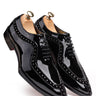 Black Patent Leather Oxford Shoes with Trim line & Stud Detailing - Bharat Reshma