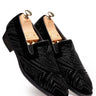 Black Velvet Hand-Embroidered Party Wear Loafers for Men - Bharat Reshma