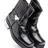 Black Pure Leather Fire-Design Boots with Metal Harness Detail - Bharat Reshma