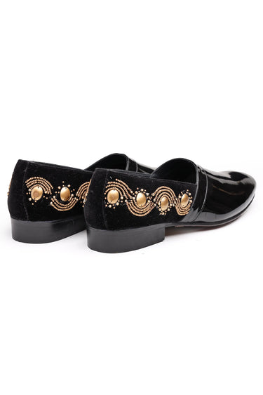 Patent Leather Loafers with Velvet Back & Hand-Embroidered - Bharat Reshma