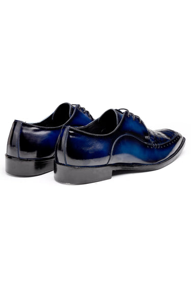 Patina Leather Derby Shoes with Croc-Embossed Texture - Bharat Reshma