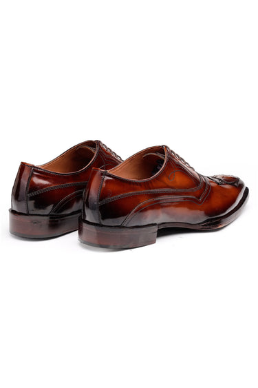 Brown Leather Oxford Shoes with Crest Patch Work - Bharat Reshma