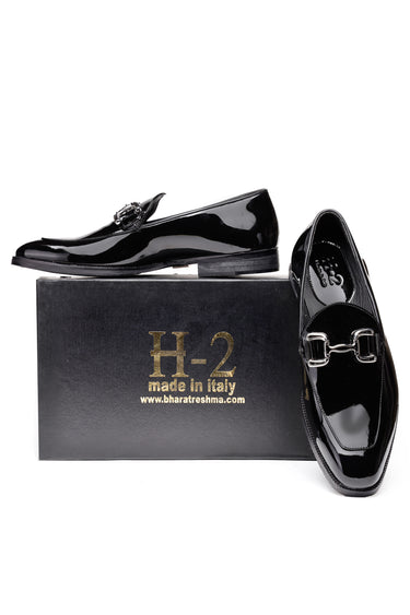 Black Patent Leather Horsebit Loafers with High-Gloss Finish - Bharat Reshma